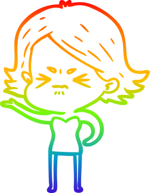 Gökkuşağı gradyan çizimi bir insan tarafından çizilmiş kızgın bir kız çizgi filmi