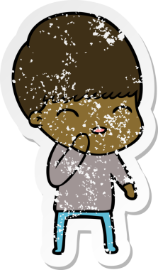 Bir insan tarafından çizilmiş mutlu çizgi film çocuğunun sıkıntılı çıkartması.