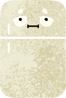 Bir insan tarafından çizilmiş buzdolabının retro çizim tarzı karikatürü.