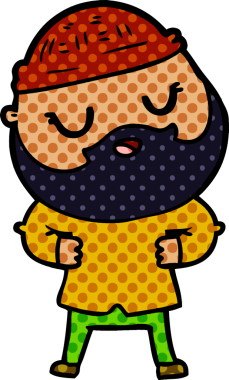 Bir insan tarafından çizilmiş sakallı bir çizgi film adamı.