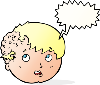 Bir insan tarafından çizilmiş konuşma baloncuğuyla kafasında çirkin bir büyüme olan çizgi film çocuğu.