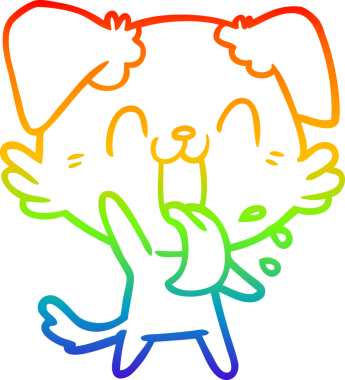 Bir insan tarafından çizilmiş nefes nefese kalmış bir köpeğin çizdiği gökkuşağı gradyanı çizimi