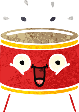 Bir insan tarafından çizilmiş davulun retro çizim tarzı karikatürü