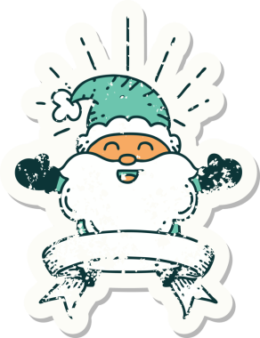 Dövme stili eski bir çıkartma. Mutlu Noel Baba karakteri. Bir insan tarafından çizilmiş.