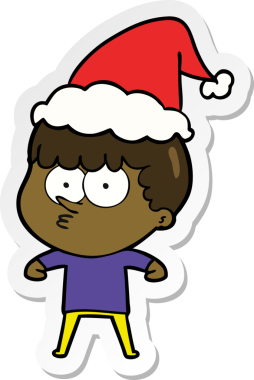 Bir insan tarafından çizilmiş Noel Baba şapkası giyen meraklı bir çocuğun el yazısı.