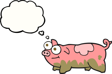 Bir insan tarafından çizilmiş serbest çizim balon çizgi film domuzu.