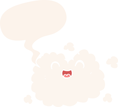 çizgi film mutlu duman bulutu konuşma baloncuğu ile retro tarzı bir insan tarafından çizilmiş