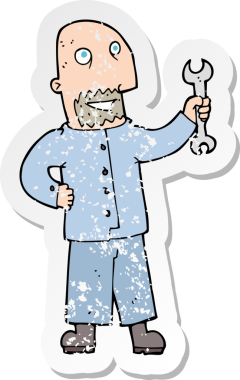 Bir insan tarafından çizilmiş karikatür mekaniğinin gerilimli yapıştırması.