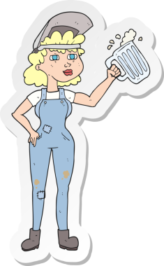 Bir insan tarafından çizilmiş biralı, çalışkan bir kadının çıkartması.