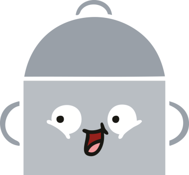 Bir insan tarafından çizilmiş yemek tenceresinin düz renkli retro karikatürü