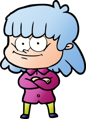 Bir insan tarafından çizilmiş gülümseyen bir kadın.