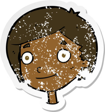 Bir insan tarafından çizilen mutlu çocuk çizgi filminin kederli retro yapıştırması.