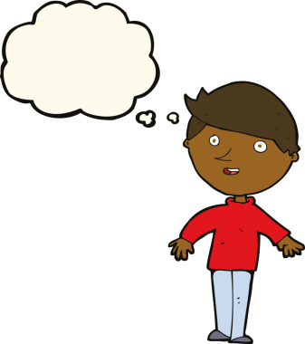 Bir insan tarafından çizilmiş düşünce balonlu mutlu adam çizgi filmi.