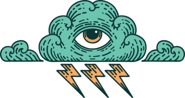 Bir insan tarafından çizilmiş her şeyi gören bir göz bulutunun ikonik dövme şekli.