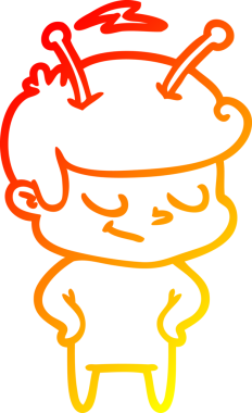 Bir insan tarafından çizilmiş dost canlısı bir uzay adamının sıcak çizgi çizimi