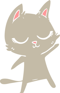 Sakin düz renkli çizgi film kedisi bir insan tarafından çiziliyor.