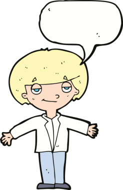 Bir insan tarafından çizilmiş konuşma balonu olan kendini beğenmiş bir çocuk.