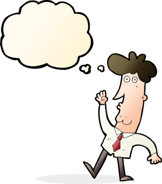 Bir insan tarafından çizilmiş düşünce balonlu bir ofis adamı.