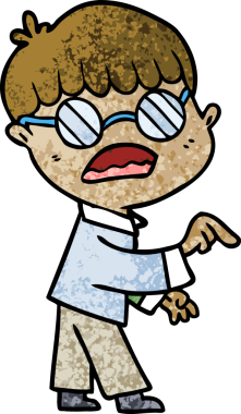 Bir insan tarafından çizilmiş gözlük takan çizgi film çocuğu.