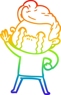 Gökkuşağı gradyan çizimi bir insan tarafından çizilmiş ağlayan bir karikatür adamı çiziyor.