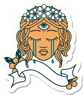 Bir insan tarafından çizilmiş mistik üçüncü gözü olan kadın yüzü dövmesi çıkartması.