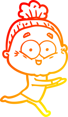 Bir insan tarafından çizilmiş mutlu, yaşlı bir kadının sıcak çizgi çizimi.