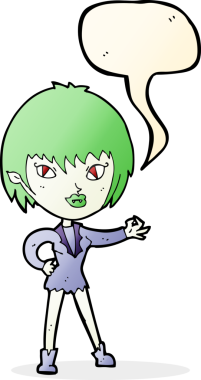 Bir insan tarafından çizilmiş konuşma balonu olan vampir kız.