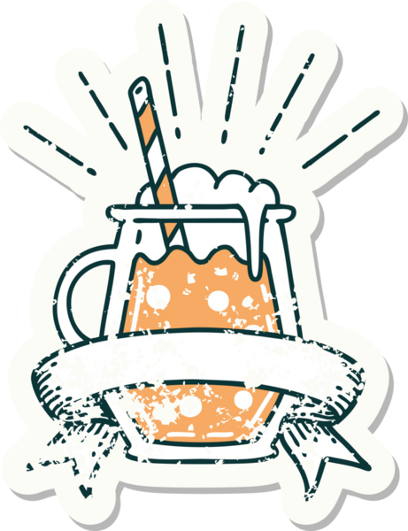 Bir insan tarafından çizilmiş dövmeli zencefilli biranın eski bir çıkartması.