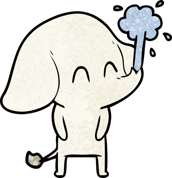 Bir insan tarafından çizilmiş su püskürten sevimli bir fil.