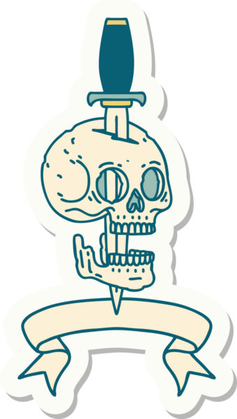 Bir insan tarafından çizilmiş kafatasının pankartıyla dövme stili etiketi