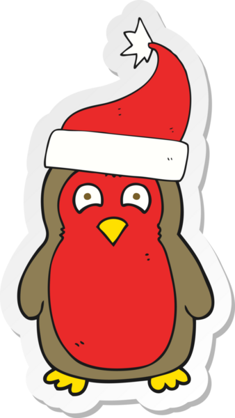 Bir insan tarafından çizilmiş Noel Baba şapkası takan bir çizgi film çıkartması.