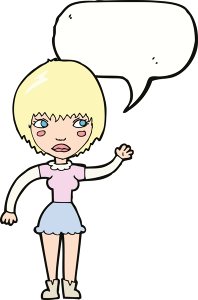 Bir insan tarafından çizilmiş konuşma balonlu bir kadın.