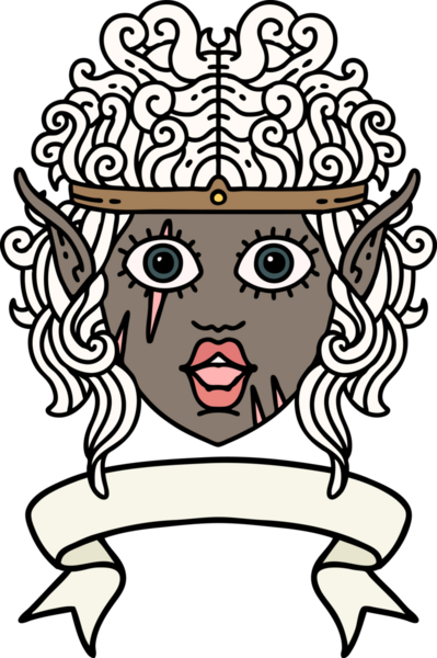 Retro Dövme Tarzı Elf Barbar karakter yüzü Bir insan tarafından çizilmiş pankartıyla