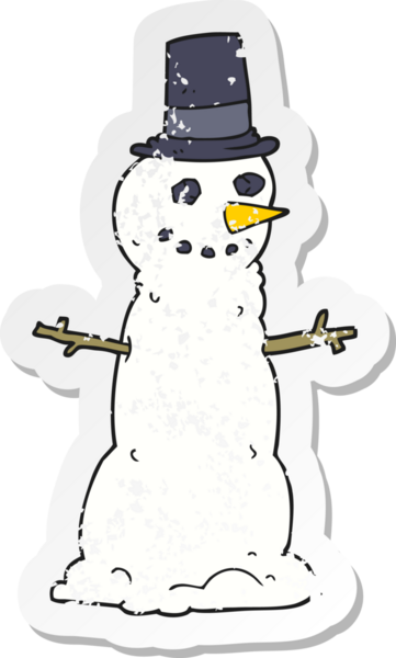 Bir insan tarafından çizilmiş silindir şapkalı kardan adamın gerilemiş çıkartması.