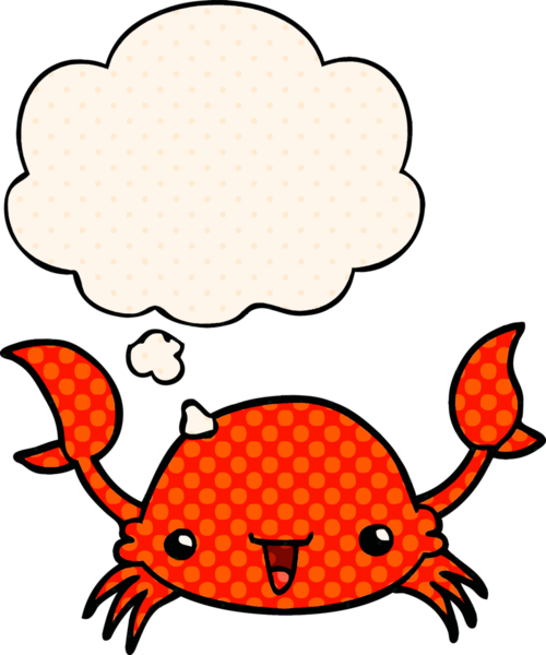 Bir insan tarafından çizilmiş, düşünce baloncuklu çizgi film yengeci.