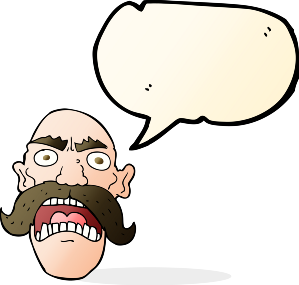 Bir insan tarafından çizilmiş konuşma balonlu kızgın yaşlı adam çizgi filmi.
