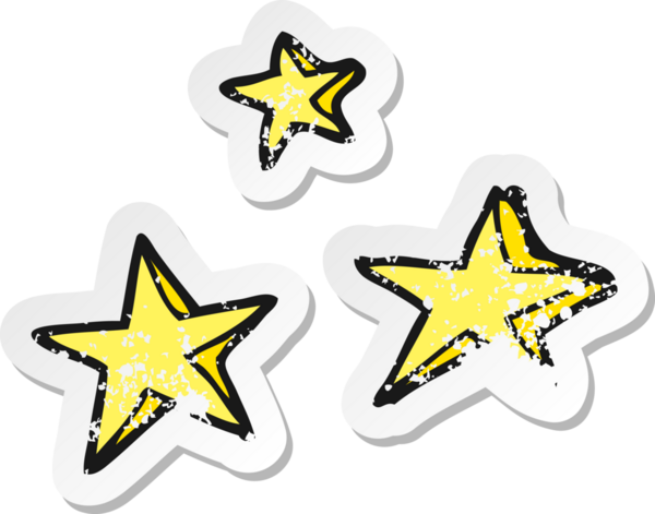 Bir insan tarafından çizilmiş karikatür dekoratif yıldızının gerilemiş çıkartması.