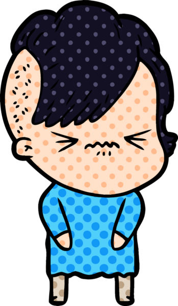 Çizgi film, bir insan tarafından çizilmiş sinirli hippi kız.