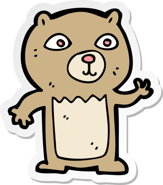 Bir insan tarafından çizilmiş oyuncak ayı sallayan bir karikatür çıkartması.