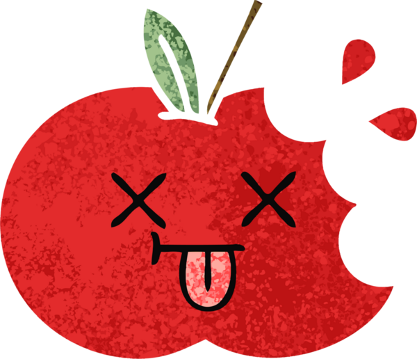 Bir insan tarafından çizilmiş kırmızı elmanın retro çizim tarzı karikatürü