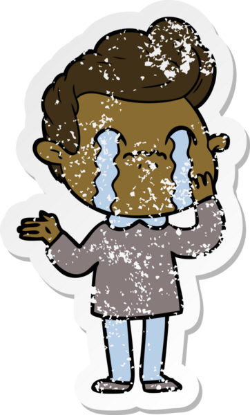 Bir insan tarafından çizilmiş ağlayan bir karikatürcünün sıkıntılı çıkartması.