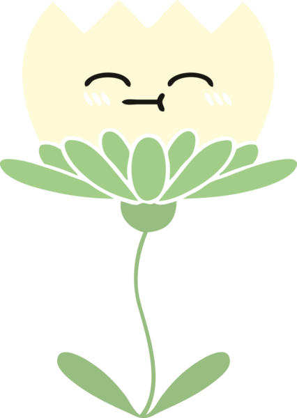 Bir insan tarafından çizilmiş bir çiçeğin düz renkli retro karikatürü