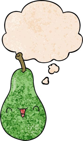 Bir insan tarafından çizilmiş grunge doku tarzında düşünce baloncuğu olan armut çizgi filmi.