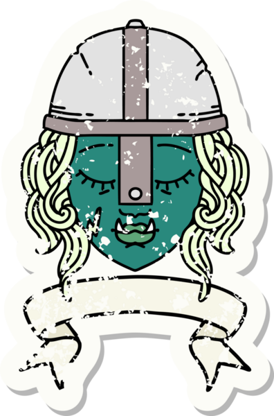 Retro Dövme Biçimli Ork savaşçı yüzü bir insan tarafından çizilmiş pankartıyla