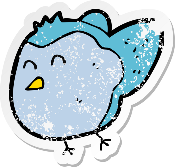 Bir insan tarafından çizilmiş karikatür kuşunun gerilmiş çıkartması.