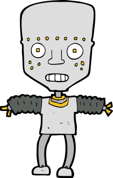 Bir insan tarafından çizilmiş çizgi film robotu