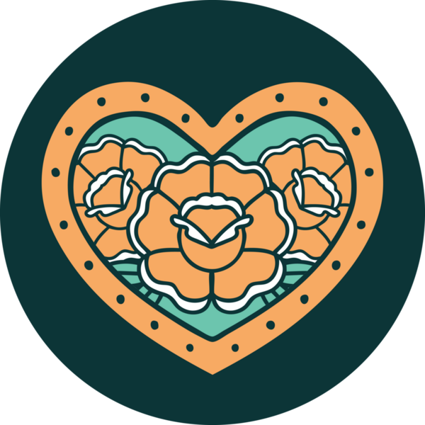 Bir insan tarafından çizilmiş kalp ve çiçeklerin ikonik dövme şekli