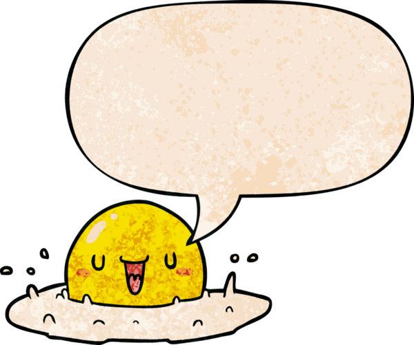 Bir insan tarafından çizilmiş eski moda konuşma baloncuklu mutlu yumurta çizgi filmi.