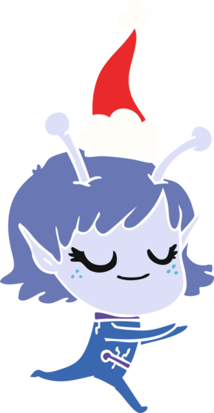 gülümseyen uzaylı kız el çizimi düz renk çizimi bir insan tarafından çizilmiş Noel Baba şapkası giymiş bir koşucunun resmi