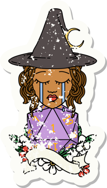 Retro Dövme Tarzı İnsan Cadısı. Bir insan tarafından çizilmiş doğal bir D20 rulosu.